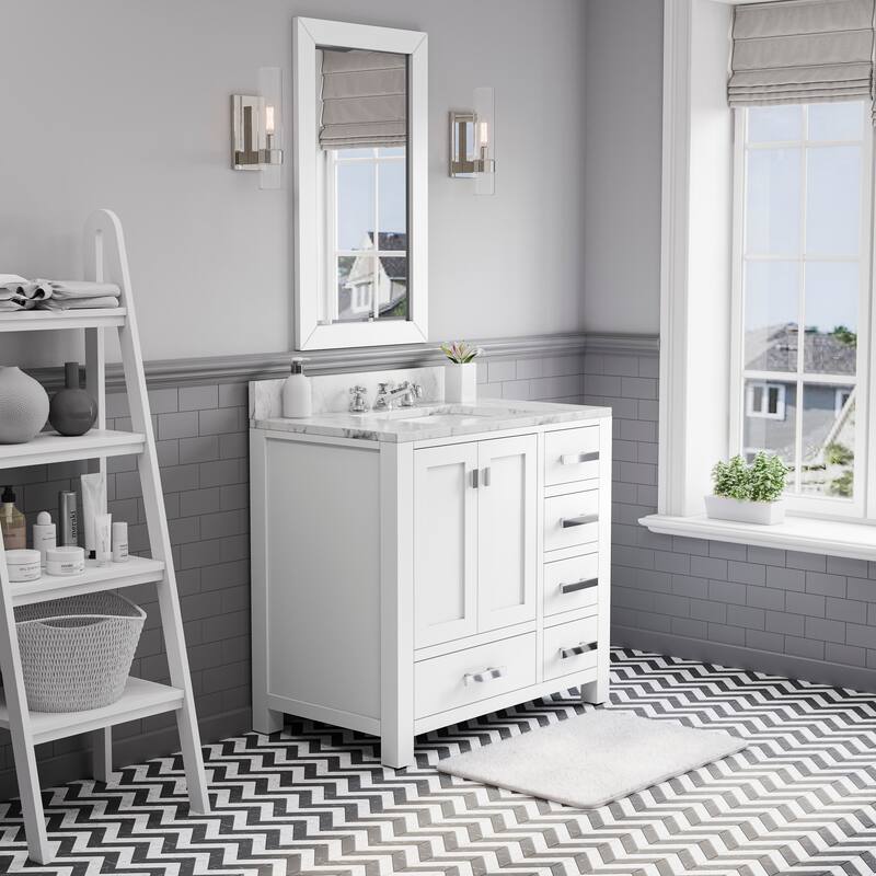 36 Inch Wide Pure White Single Sink Bathroom Vanity From The Madison Collection