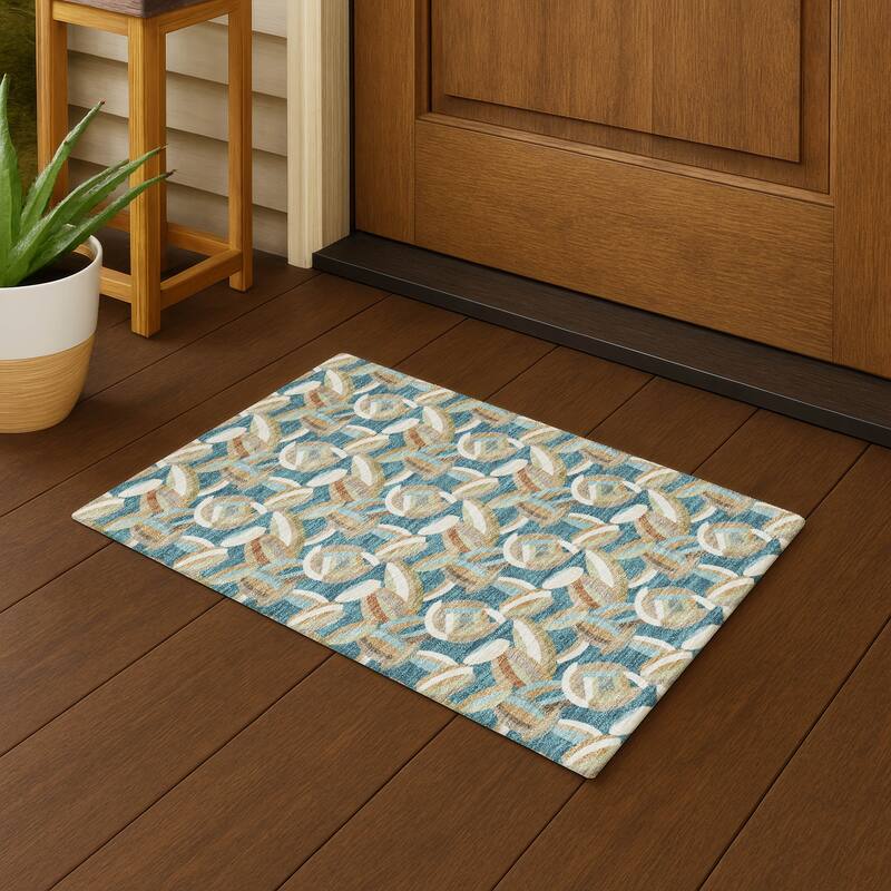 Machine Washable Indoor/ Outdoor Modern Heli Chantille Rug - Teal - 1'8" x 2'6"