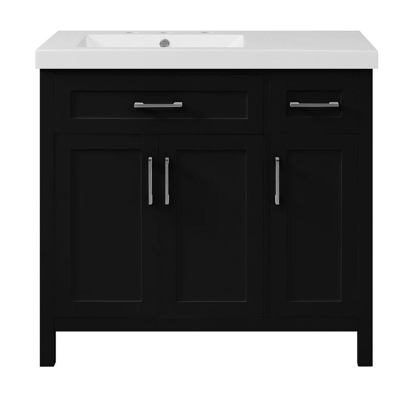 36" Bathroom Vanity Cabinet with Resin Integrated Sink - 2 Drawers, 3 Doors