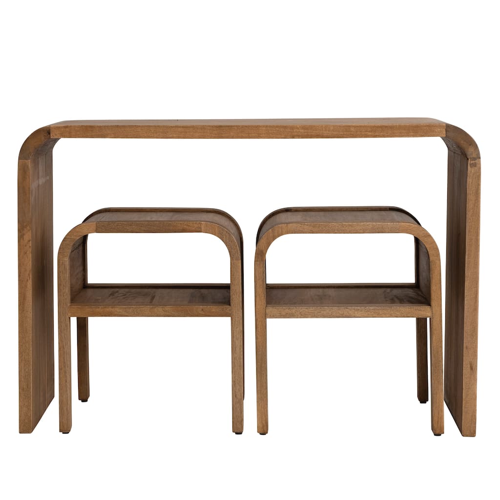 Wood Waterfall Edge Table and 2 Nesting Side Tables - 45.0"L x 14.0"W x 30.0"H