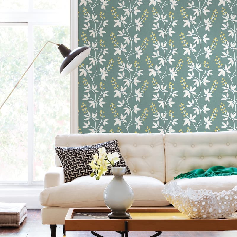 A-Street Prints Linnea Elsa Teal Botanical Trail Wallpaper