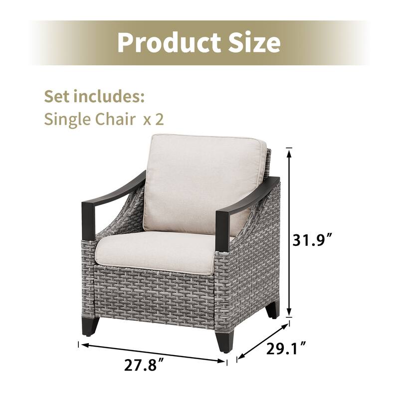 Pocassy Outdoor Wicker Patio Chairs with Cushion Set of 2