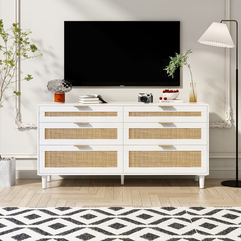 Rattan Dresser with Drawers - 59"White