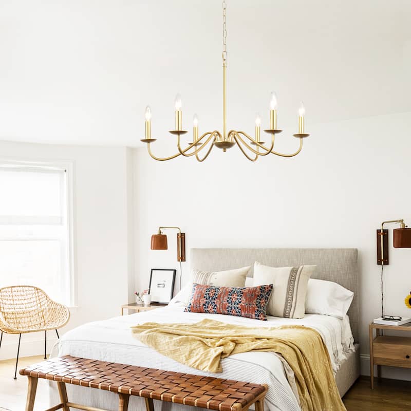 6-Light Rustic Farmhouse Simple Candle Chandelier for Bedroom, Kitchen, Living Room and Foyer