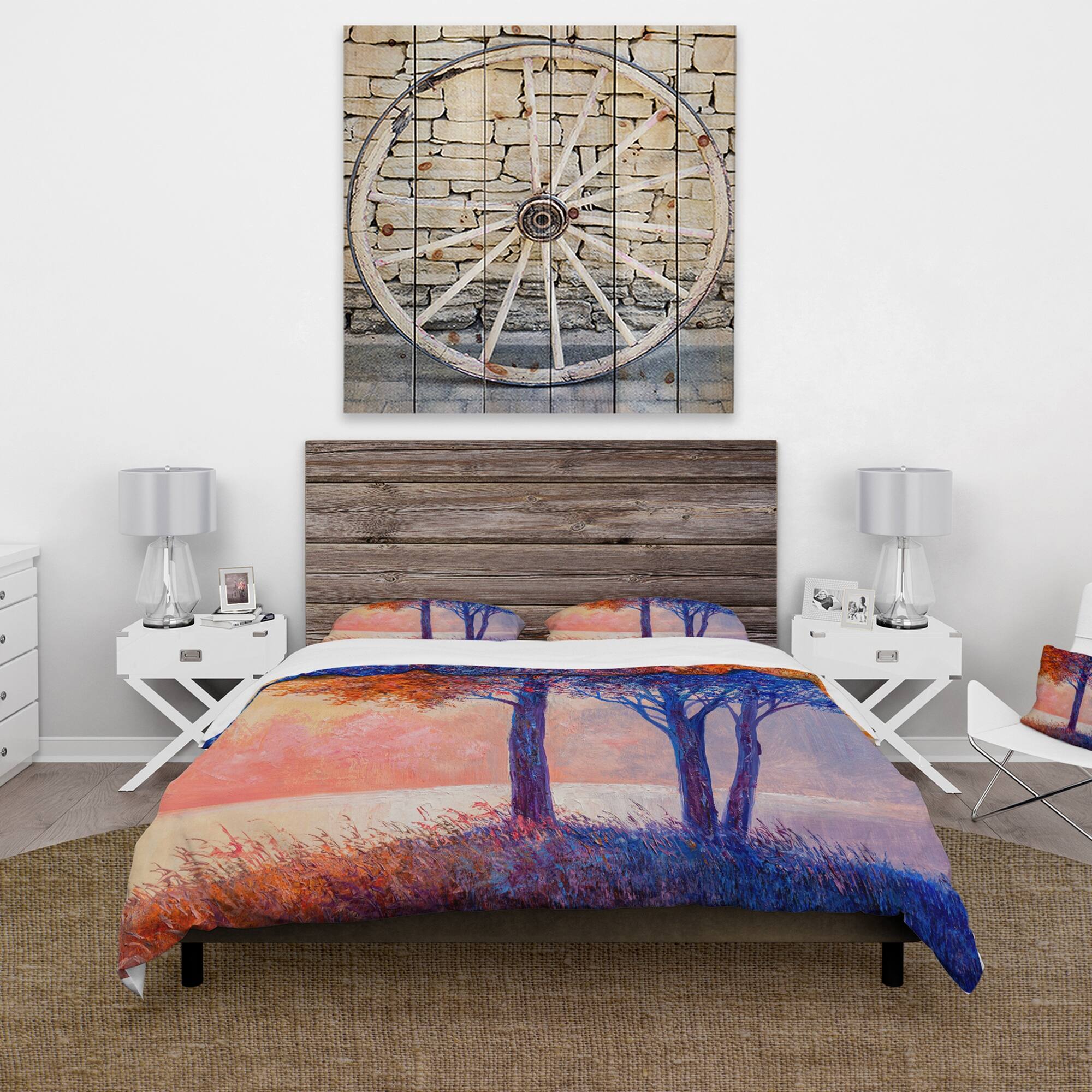 Designart 'Colorful Autumn Forest Beautiful River' Lake House Duvet