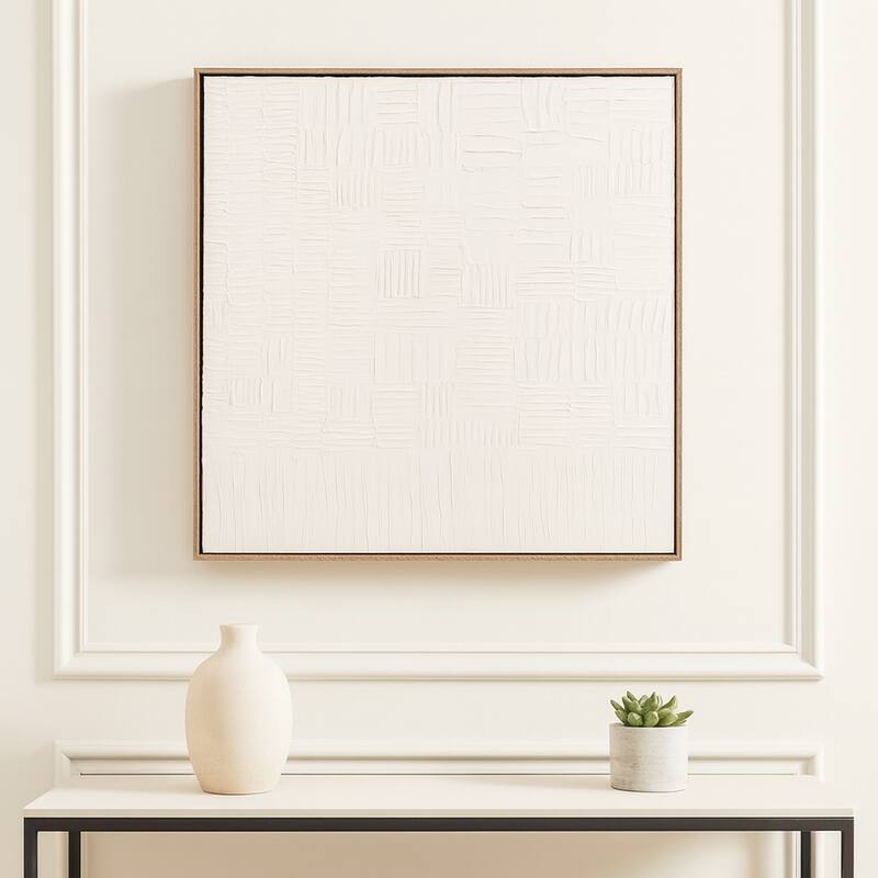 Modern Square Canvas Wall Art with Line Pattern - 30", White & Brown