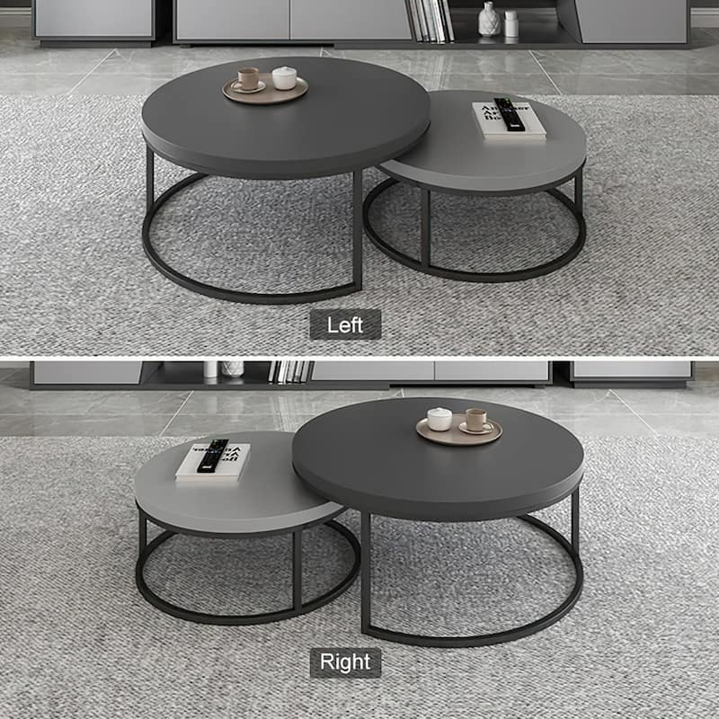 2piece Round Nesting Tables Modern Wood Gray & Black Round Nesting