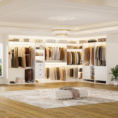 Set of 4 Heavy-duty Closet Organizer with Drawers, Corner Closet System with Storage Shelves and Hanging Rods