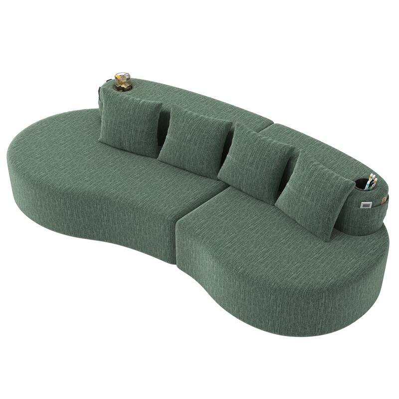 Chenille Upholstered Curved 3 Seat Minimalist Compressed Modular Sectional Sofa