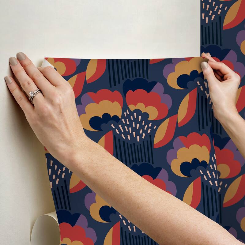 Megan Carter Retro Esme Navy Peel and Stick Wallpaper