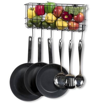 Wall35 Sicily Wire Rack with Hooks, Kitchen Wall Organizer, Black ...