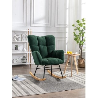 Teddy Fabric Rocking Chair with Wooden Legs - Bed Bath & Beyond - 42010699