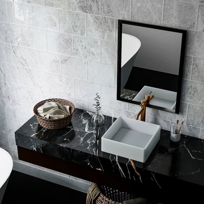 Karran Quattro QM175 Matte White Acrylic 15 in. Square Bathroom Vessel Sink