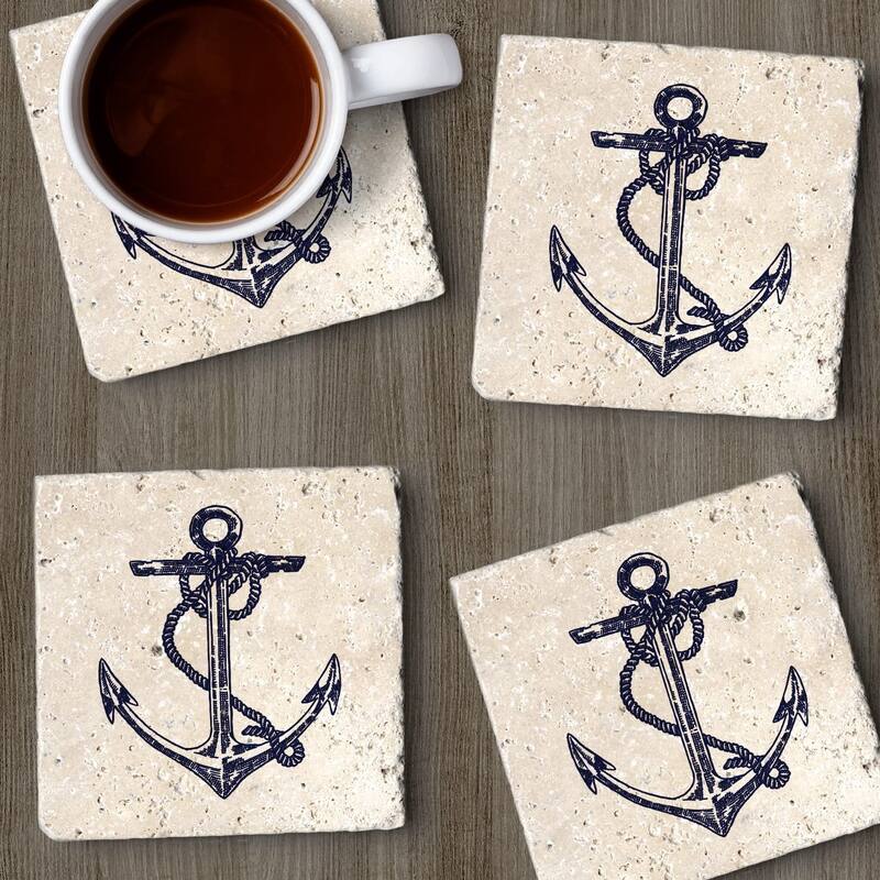 Anchor 4 Pack Natural Travertine Absorbent Stone Coasters with Protective Cork Backing Manufactured in The USA