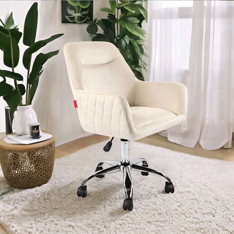 VANITII Accent Chair Swivel Vanity Chair Office Desk Chair With Wheels Modern Height Adjustable Pink/Grey/White - White