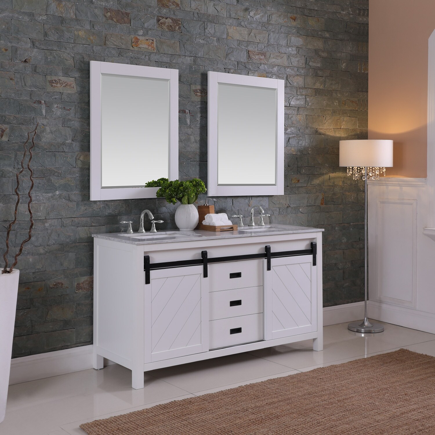 Altair - Georgia 42 Single Bathroom Vanity Set in Jewelry Blue and Composite Carrara White Stone Top with White Farmhouse Basin Without Mirror | 5370