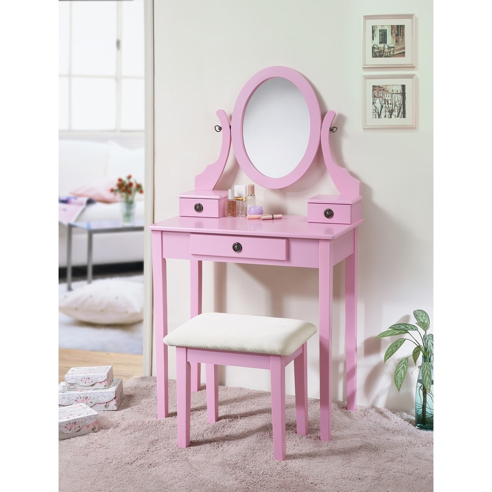 Roundhill Furniture Moniys Wood Moniya Makeup Vanity Table and Stool Set