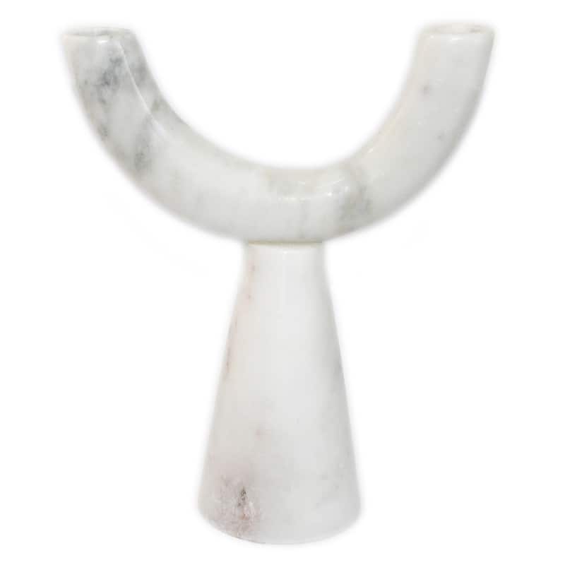 White Marble Pillar Candle Holder - White