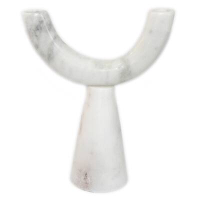 White Marble Pillar Candle Holder - White