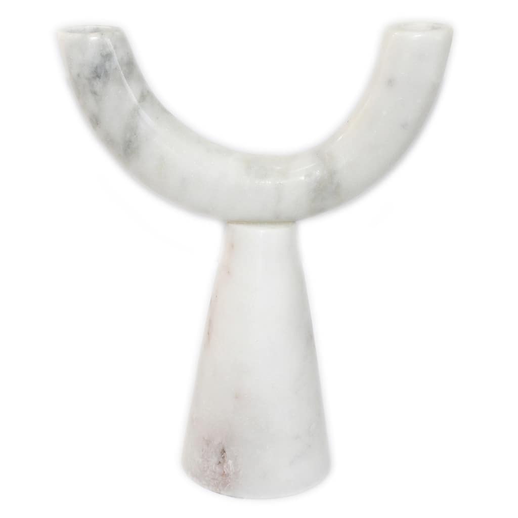 White Marble Pillar Candle Holder - White