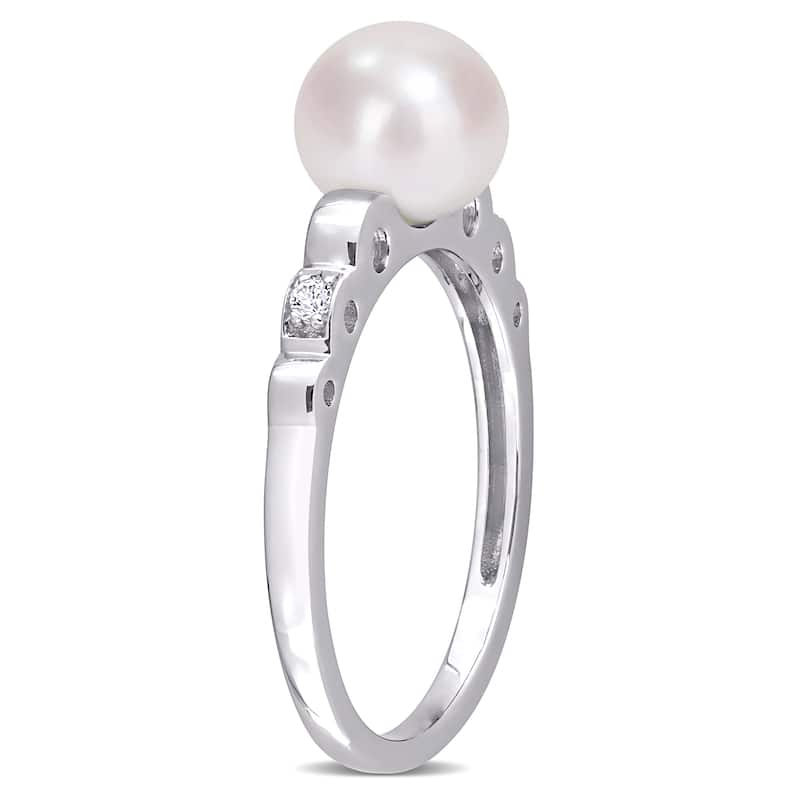 Miadora 7-7.5mm Cultured Freshwater Pearl and Created White Sapphire Ring in Sterling Silver