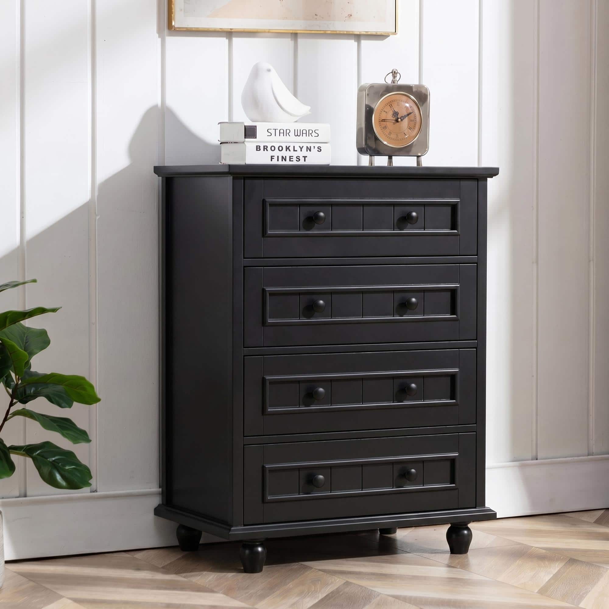 black dresser vintage 4 Drawer Double Features Style And Bevel Design Mdf offering massive storage capacity for clothes Vintage Henredon Italian Style Black