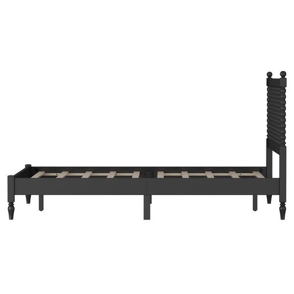 Antique Black Queen Wood Platform Bed Frame with Gourd Headboard On