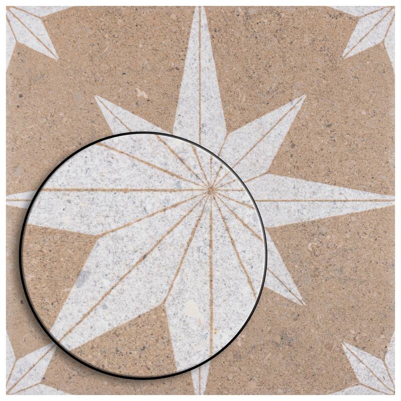 Merola Tile Compass Star Sand Stone 8" x 8" Porcelain Floor and Wall Tile