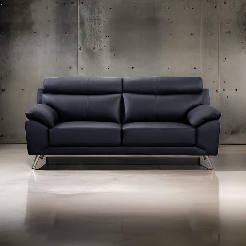 Justin Sofa, Black Top Grain Leather, Foam Cushions, Steel Legs, 80 Inch