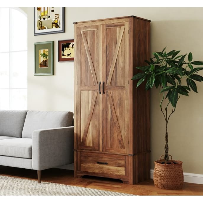 Pantry Cabinet with Adjustable Shelves - Kitchen Storage Organizer - Brown