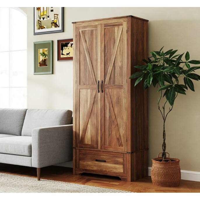 Rossetta Rustic-Chic Farmhouse Design Kitchen Pantry Cabinet with Adjustable Shelves and Drawer - Brown