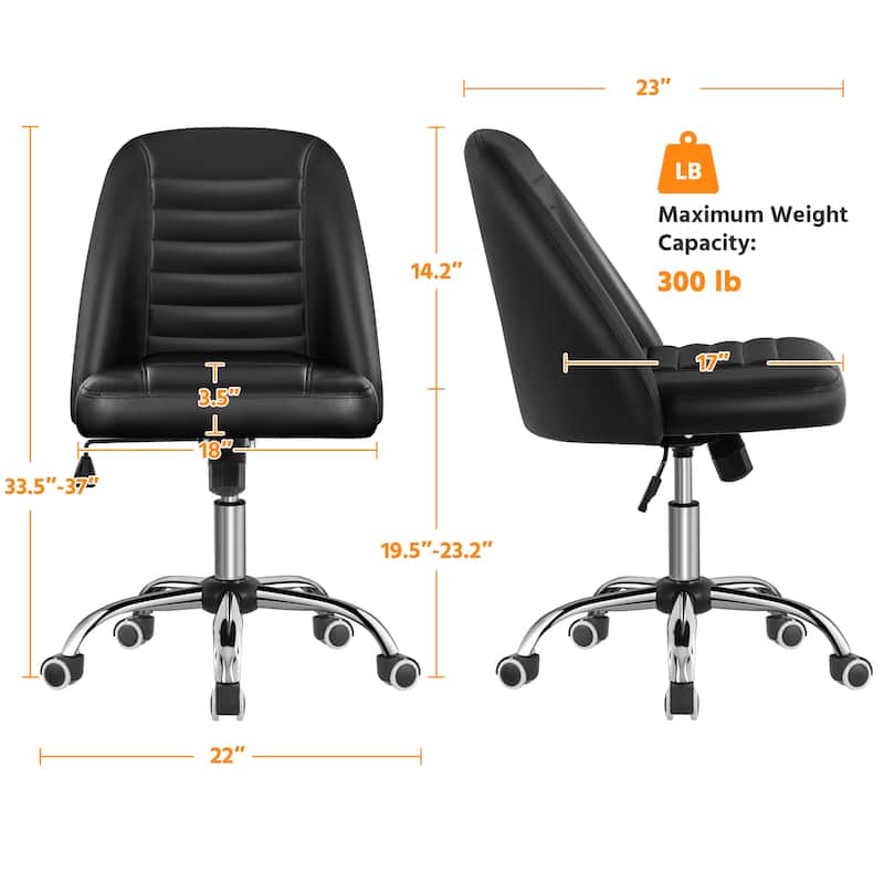 Yaheetech Faux Leather Mid Back Desk Chair Modern Tufted Armless Office Chair