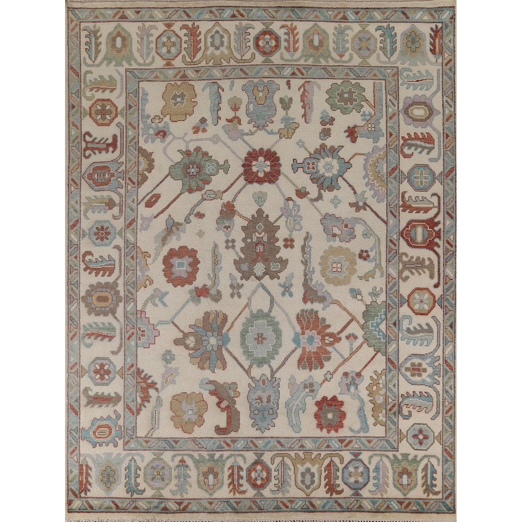Oushak Oriental Area Rug Handmade Beige Wool Carpet - 8'0" x 9'10"