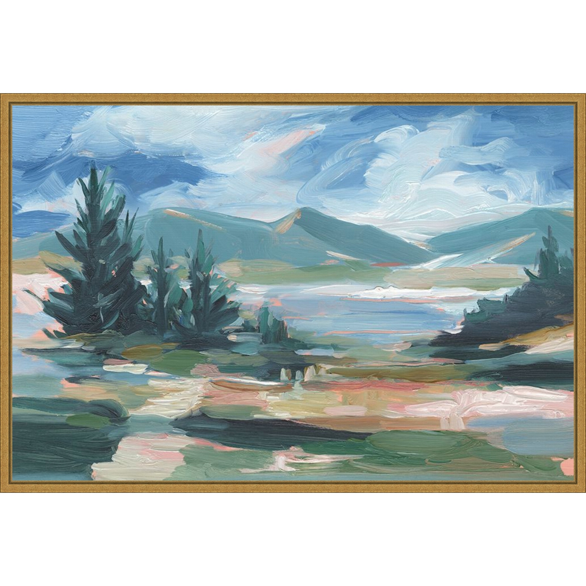 Amanti Art Pastel Lake View I by Ethan Harper Framed Canvas Wall Art Print - Sylvie Gold