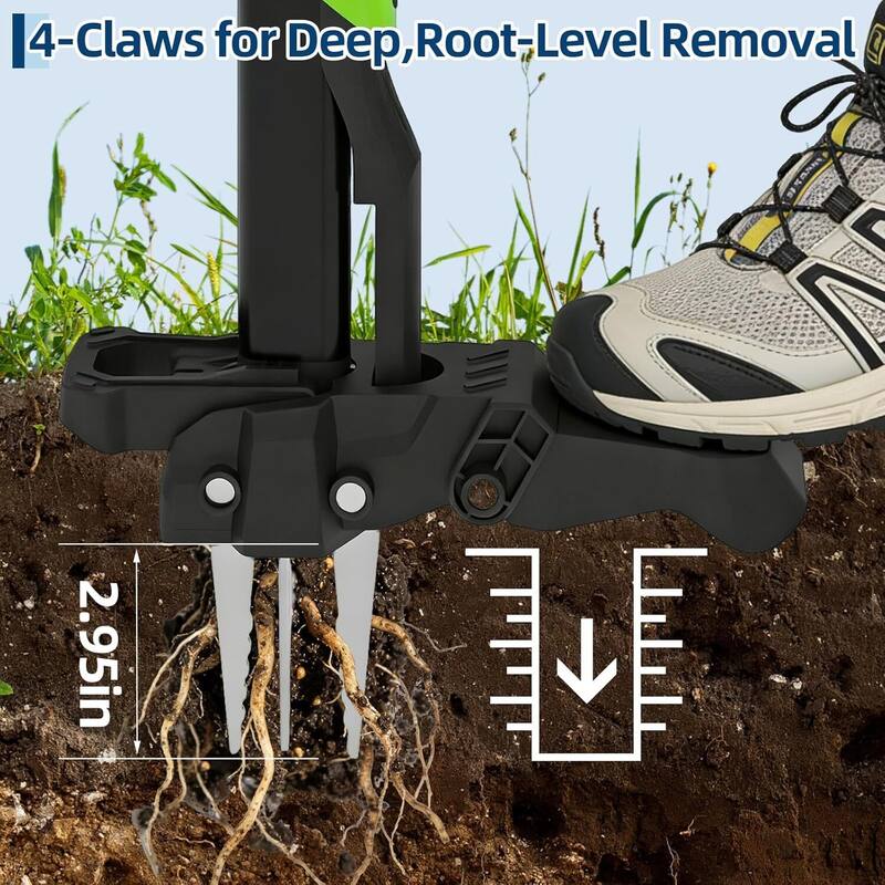 Gardening Hand Weeding Tool, 4-Claw Stand Up Weed Puller for Garden, Lawn Care