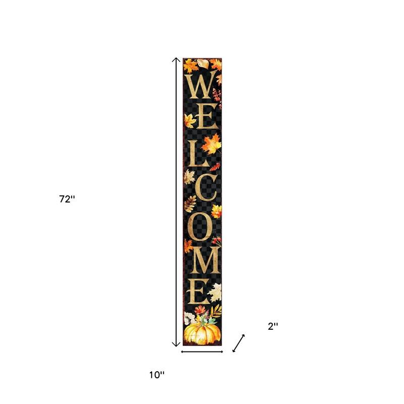 HomeRoots 72" Black Gold And Orange Solid Wood Welcome Leaves Porch Sign