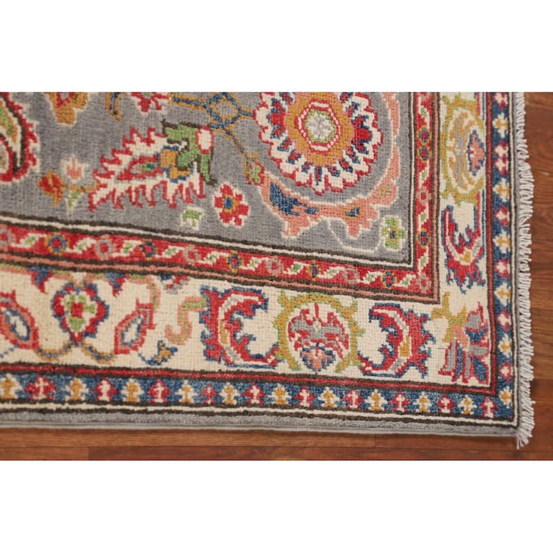 Traditional Kazak Runner Rug Hand-Knotted Grey Wool Carpet - 2'1" x 5'10"