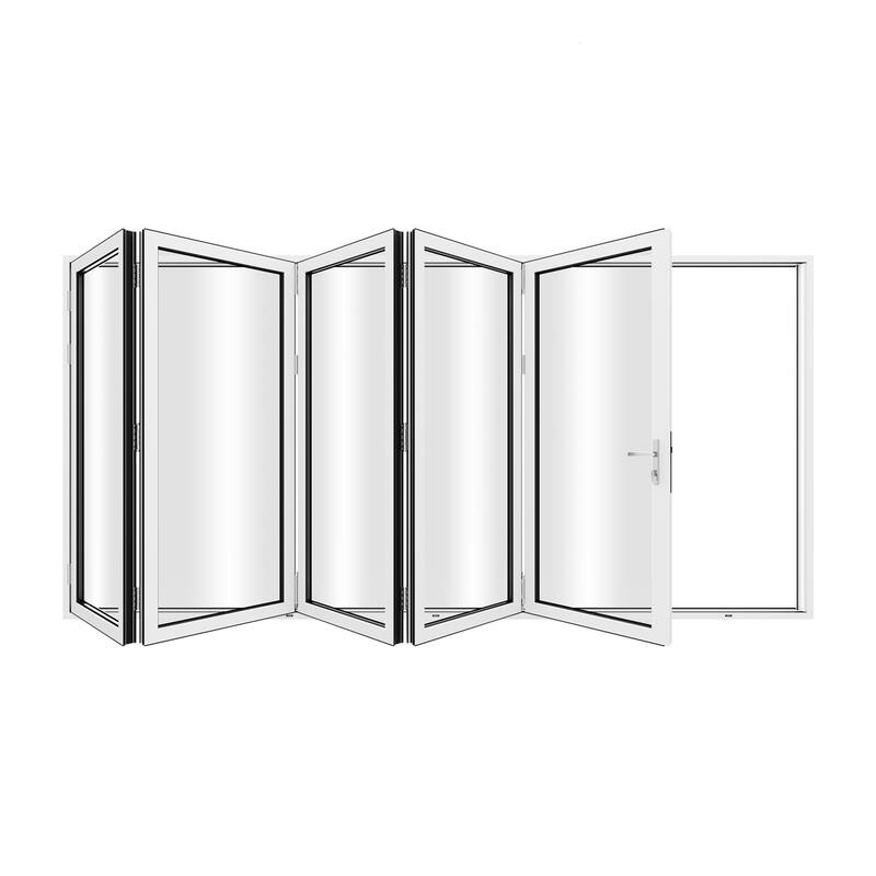 KaMic 168"×80" 5 Panels Aluminum Folding Door In White,Folded Out From Right To Left Model #:FD5PWH16880-RL - 168×80 - White