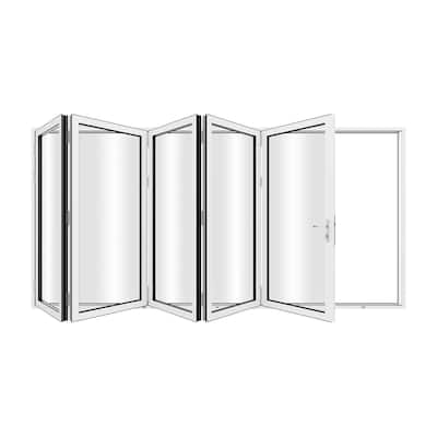 KaMic 168"×80" 5 Panels Aluminum Folding Door In White,Folded Out From Right To Left Model #:FD5PWH16880-RL