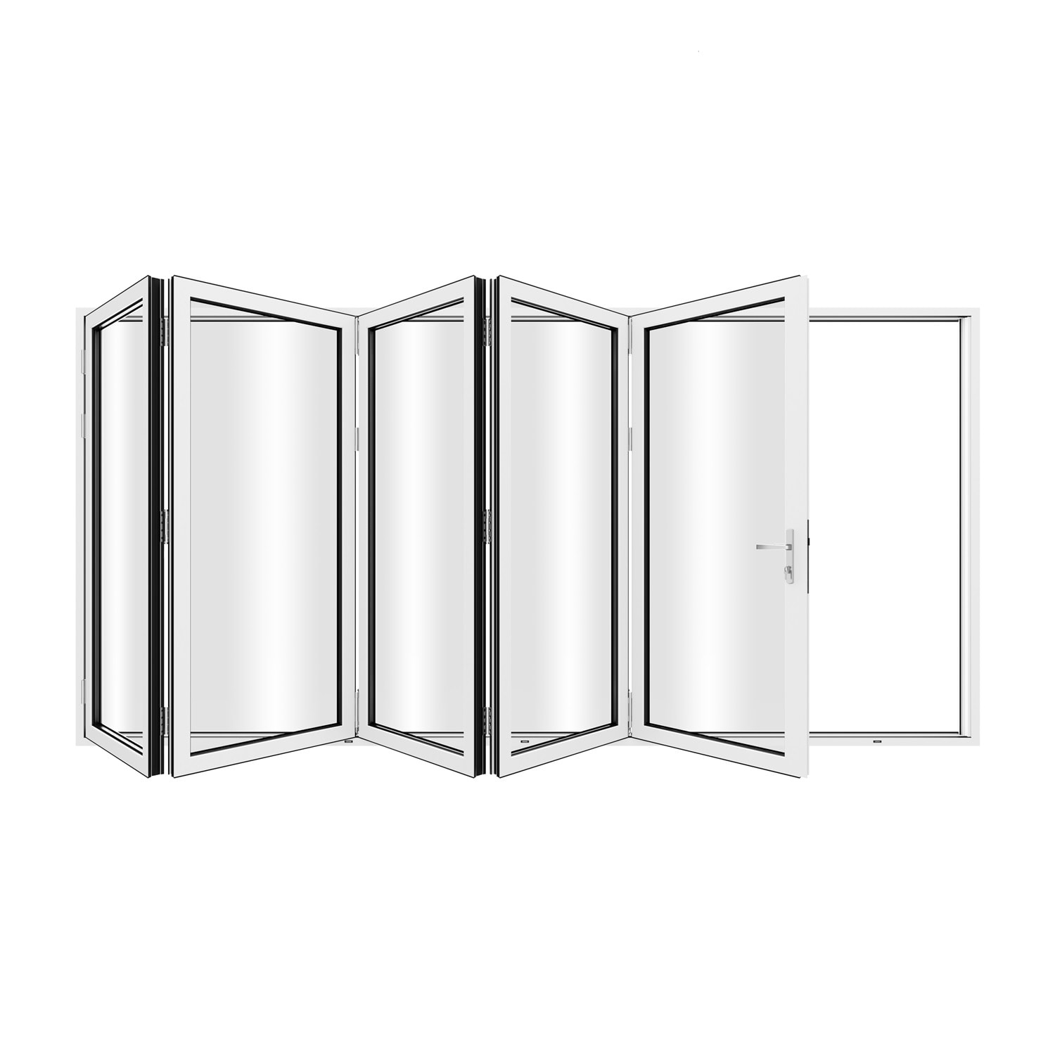 KaMic 168"×80" 5 Panels Aluminum Folding Door In White,Folded Out From Right To Left Model #:FD5PWH16880-RL