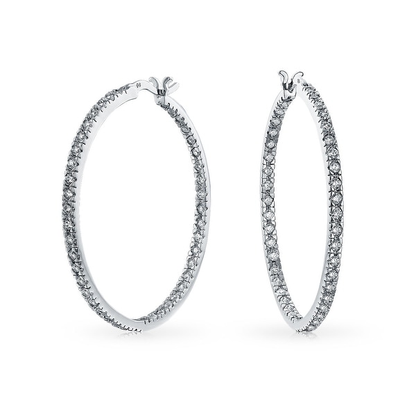 White Cubic Zirconia Pave Thin Inside Out Hoop Earrings For White Cubic Zirconia Pave Thin Inside Out Hoop Earrings For Women Prom Silver Plated Br 1 75 Inch On Free Shipping Orders Over