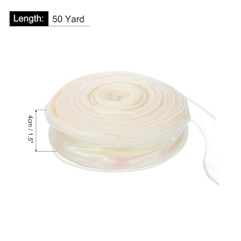 1.5 Inch 10 Yard Sheer Organza Ribbon Shimmer Chiffon Tulle Ribbons - Cream White - 1 1/2" x 50 Yard