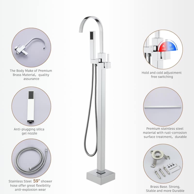 Single Handle Freestanding Gooseneck Bath Tub Filler Faucet