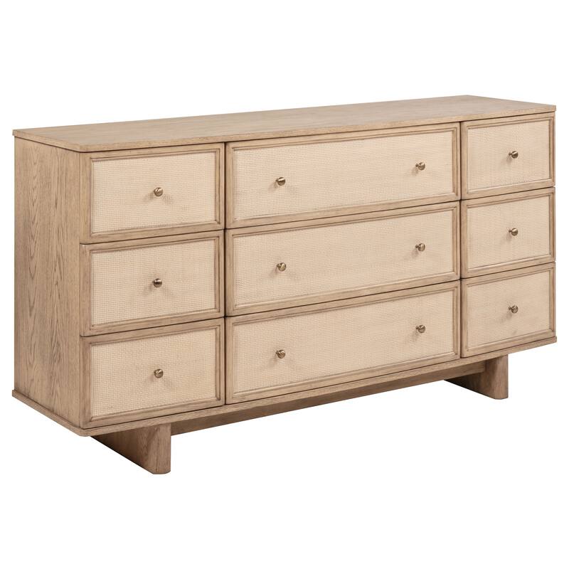 Lno 5pc Queen Bedroom Set, Resin Cane, Beige Oak, Beige Upholstery