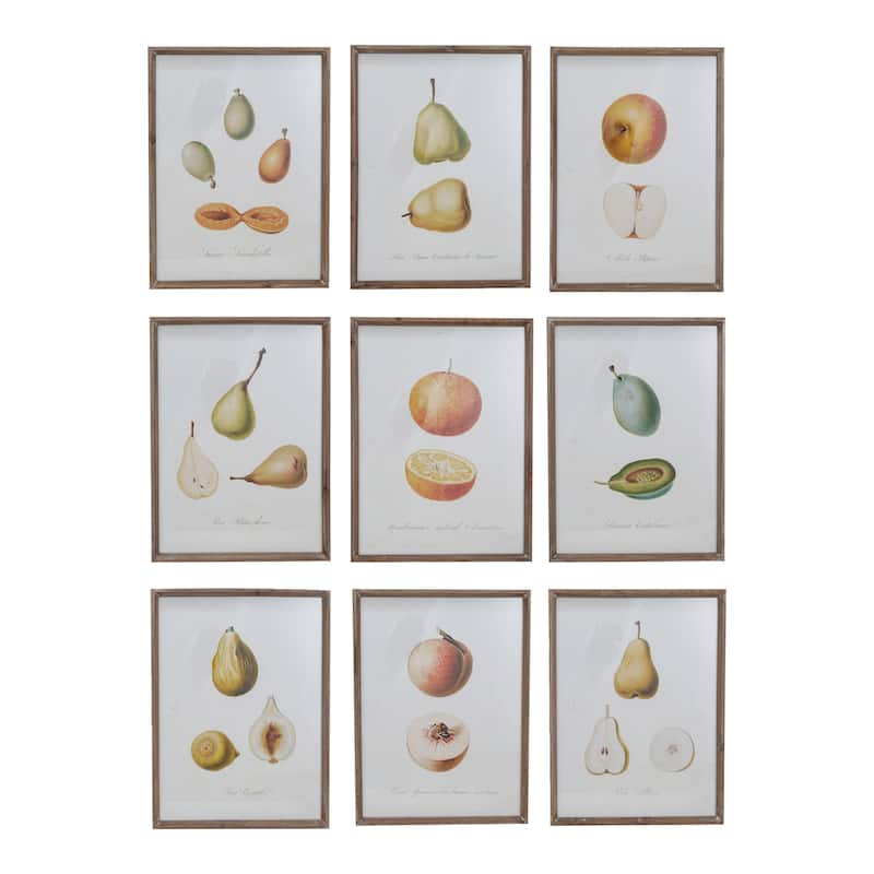 Reclaimed Wood Framed Fruit Print Wall Art - 11.8"L x 1.0"W x 15.8"H - Wood - Natural