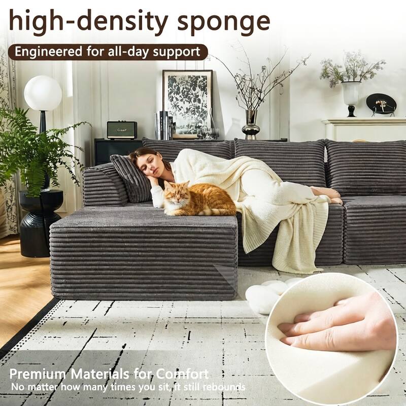 130" U-Shaped Corduroy Sectional Sofa with 2 Ottomans, No Assembly Required