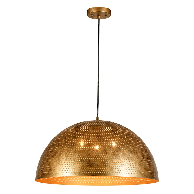 Rennnsan 3-Light Gold/Black Perforated Gold/Black Dome Pendant Light for Kitchen Island Dining Room