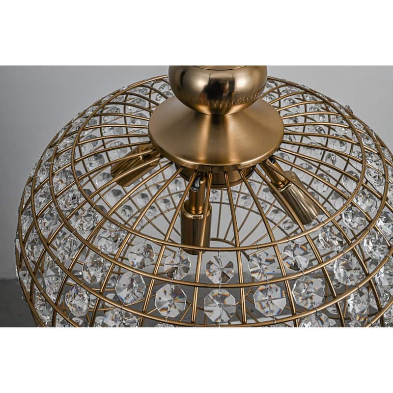 Retro French 4/5-Light Antique Brass Globe Crystal Chandelier for Living/Dining Room