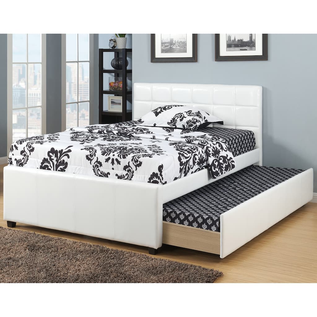 Faux Leather Upholstered Bed With Trundle In White