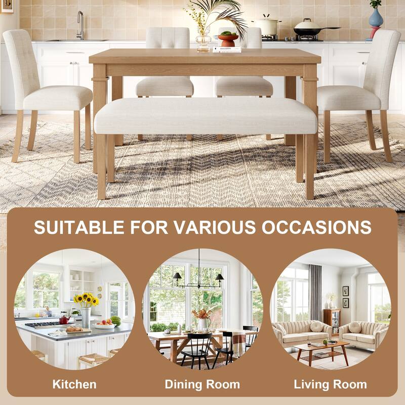 Roomfitters 6 Piece Modern Dining Set, Rectangle Kitchen Table with Upholstered Chairs and Bench, Space Saving Design